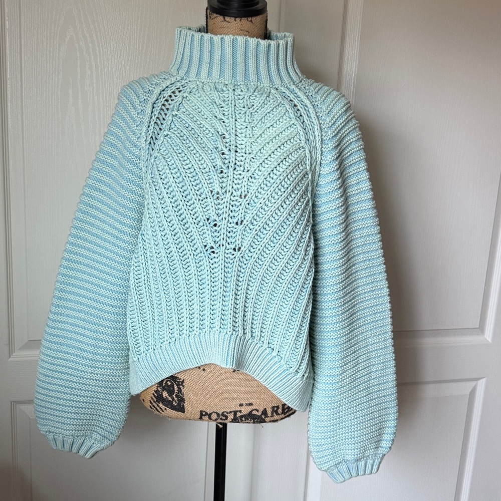 Free People Pale Mint Cropped Turtleneck Sweater